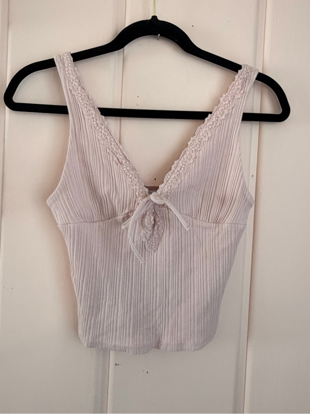 Lace-Trim Ribbed Tank Top in Light Pink SzS